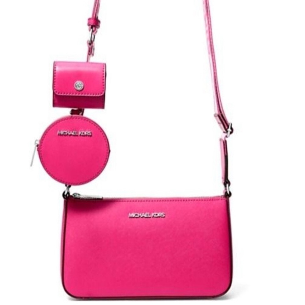 New Michael Kors Jet Set Travel Small Crossbody and Tech Attachment Dragon Fruit - Picture 3 of 4